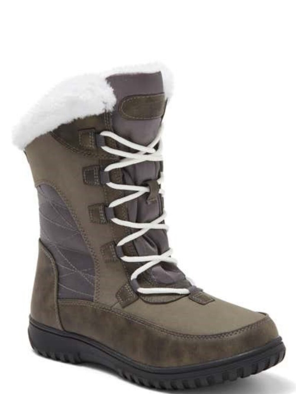 Khombu Whitney Boots Lace Up Faux Fur Booties Waterproof Gray Size 7 NEW